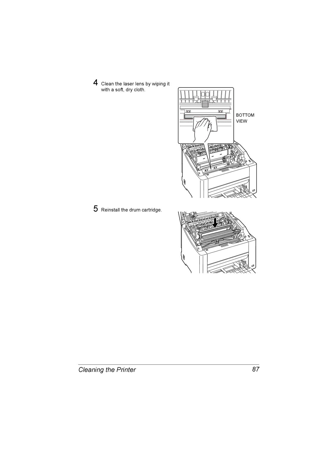 Konica Minolta 2530 DL manual Clean the laser lens by wiping it with a soft, dry cloth 