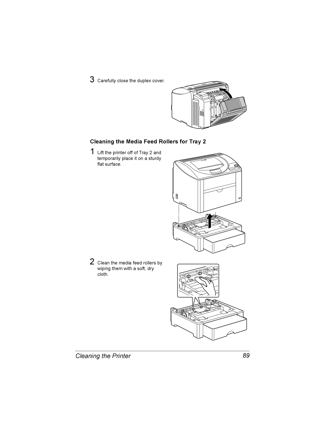 Konica Minolta 2530 DL manual Cleaning the Media Feed Rollers for Tray 