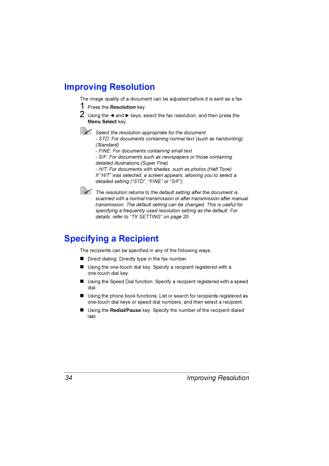 Konica Minolta 2590 MF manual Improving Resolution, Specifying a Recipient 