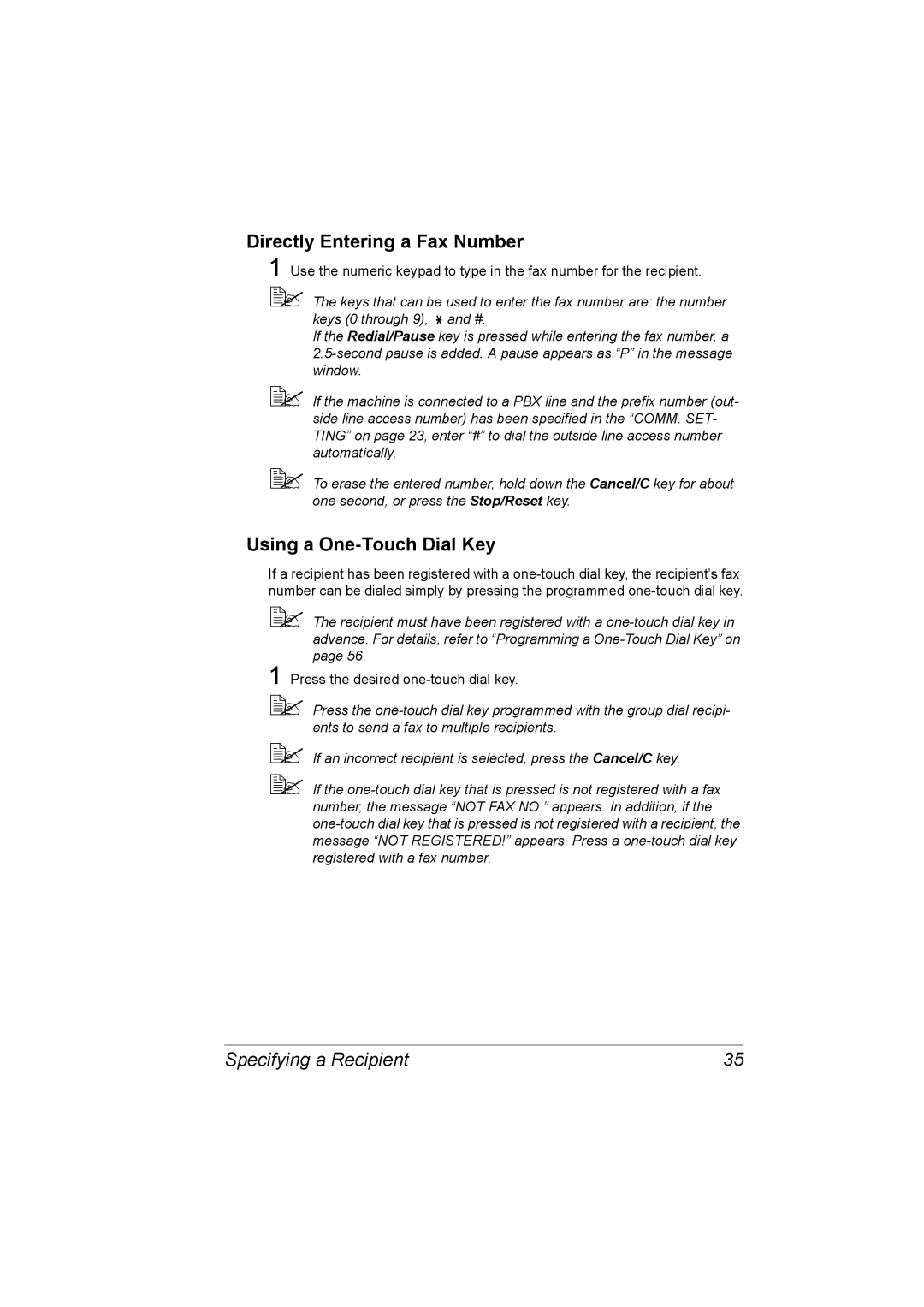 Konica Minolta 2590 MF manual Directly Entering a Fax Number, Using a One-Touch Dial Key, Specifying a Recipient 