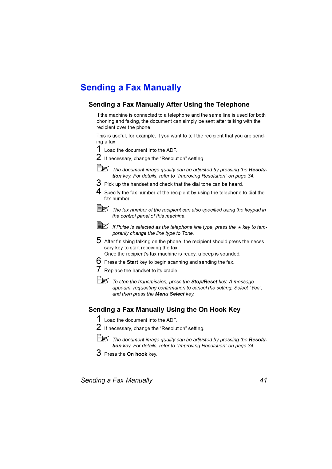 Konica Minolta 2590 MF Sending a Fax Manually After Using the Telephone, Sending a Fax Manually Using the On Hook Key 