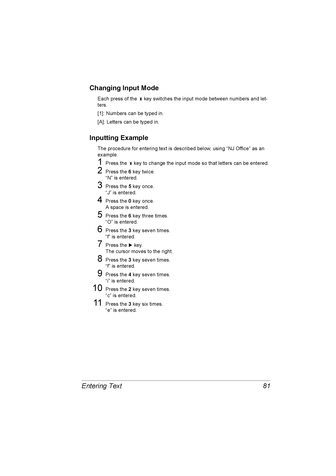 Konica Minolta 2590 MF manual Changing Input Mode, Inputting Example 