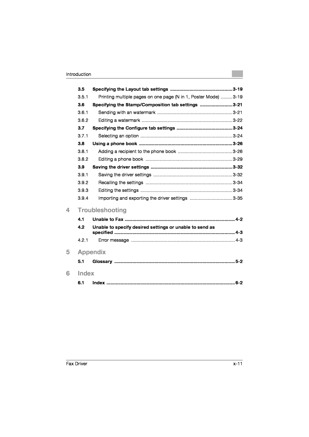 Konica Minolta 282, 222, 362 manual Troubleshooting, Appendix, Index 