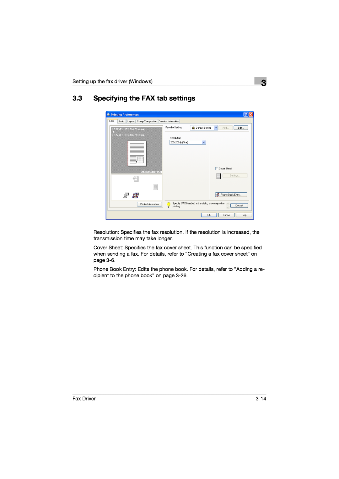 Konica Minolta 222, 282, 362 manual 3.3Specifying the FAX tab settings 