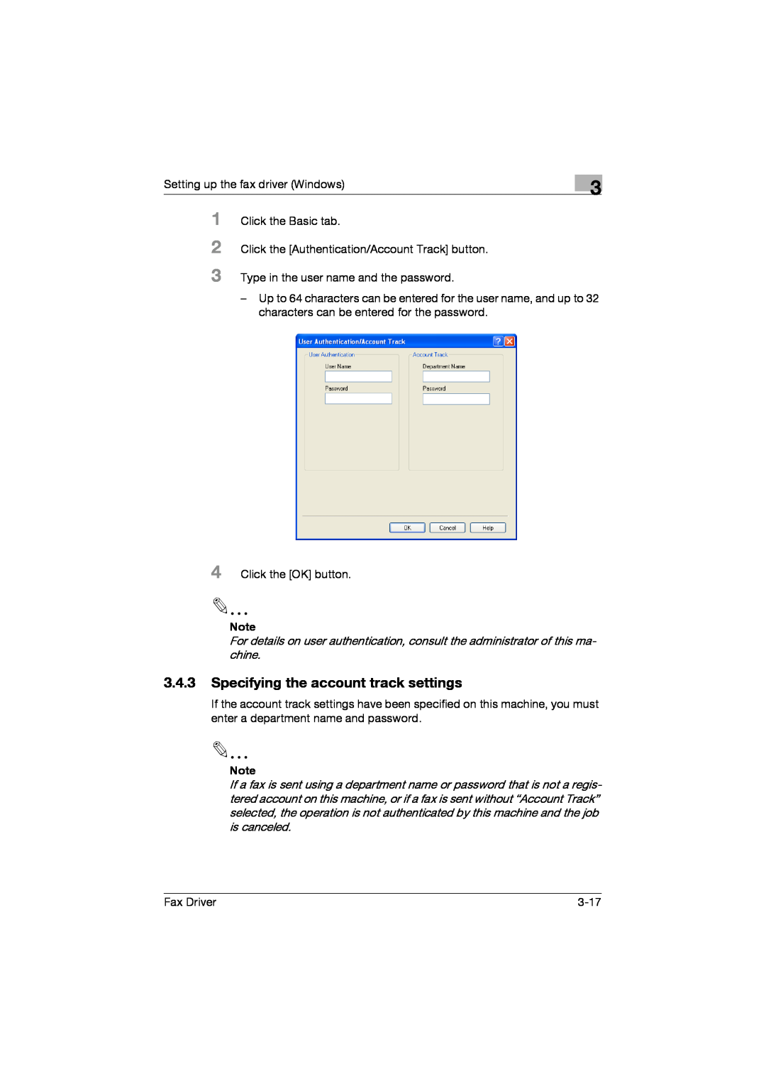 Konica Minolta 222, 282, 362 manual 1 2 3 4, 3.4.3Specifying the account track settings 