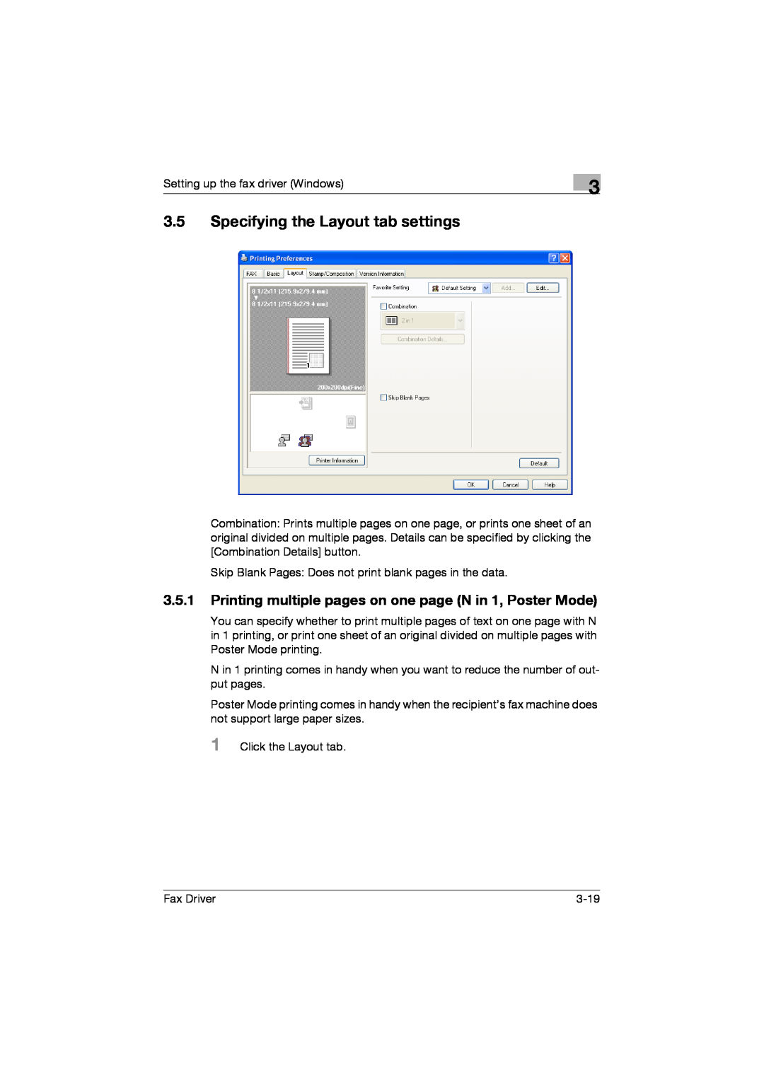 Konica Minolta 282, 222, 362 manual 3.5Specifying the Layout tab settings 