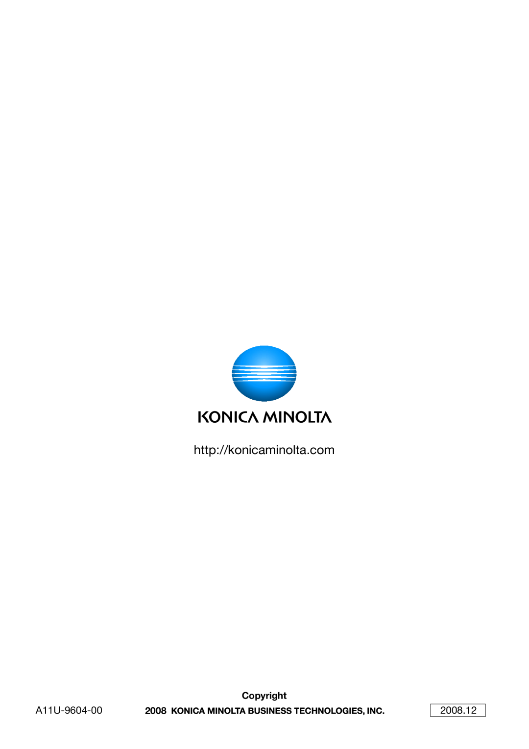 Konica Minolta 222, 282, 362 manual A11U-9604-00, 2008.12, Copyright 