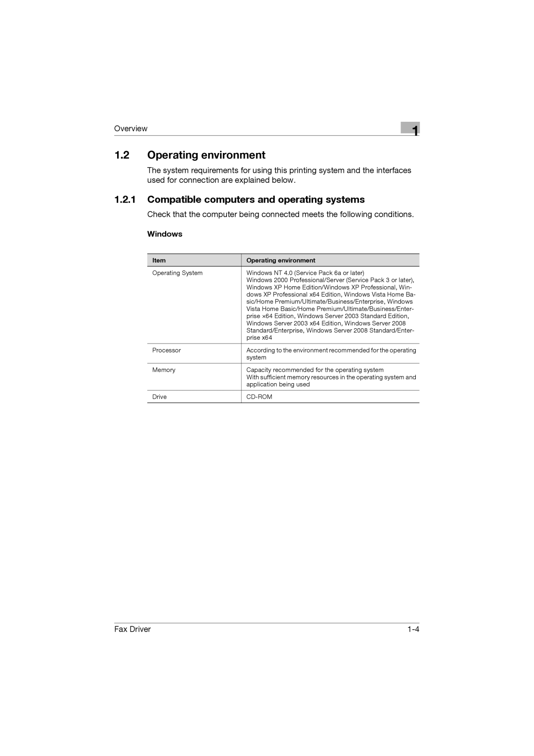 Konica Minolta 282, 222, 362 manual Operating environment, Compatible computers and operating systems, Windows 