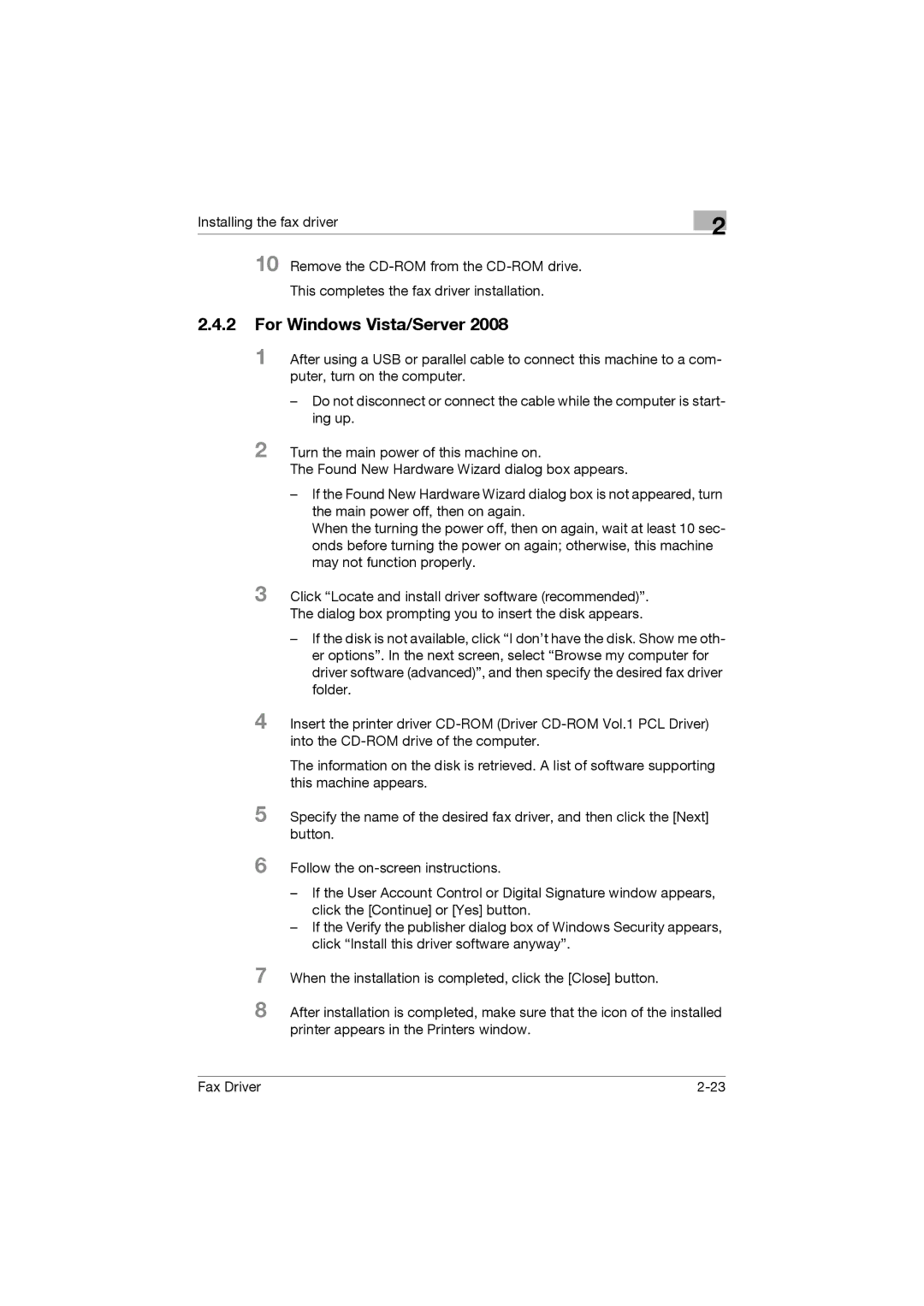 Konica Minolta 222, 282, 362 manual For Windows Vista/Server 