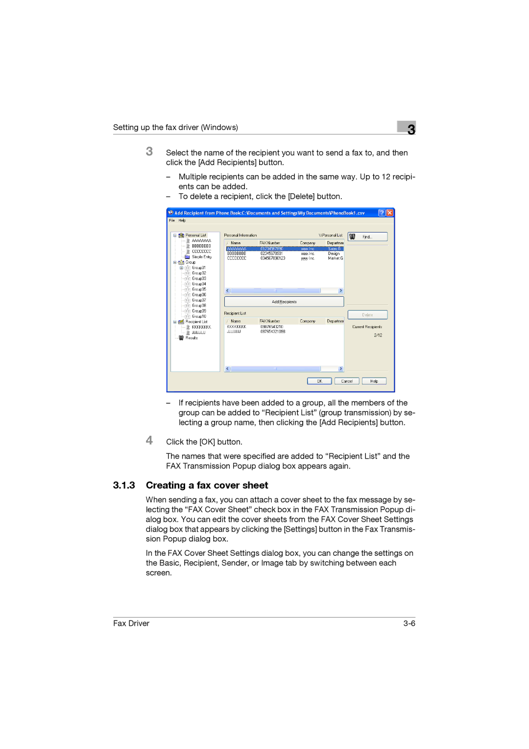 Konica Minolta 362, 282, 222 manual Creating a fax cover sheet 