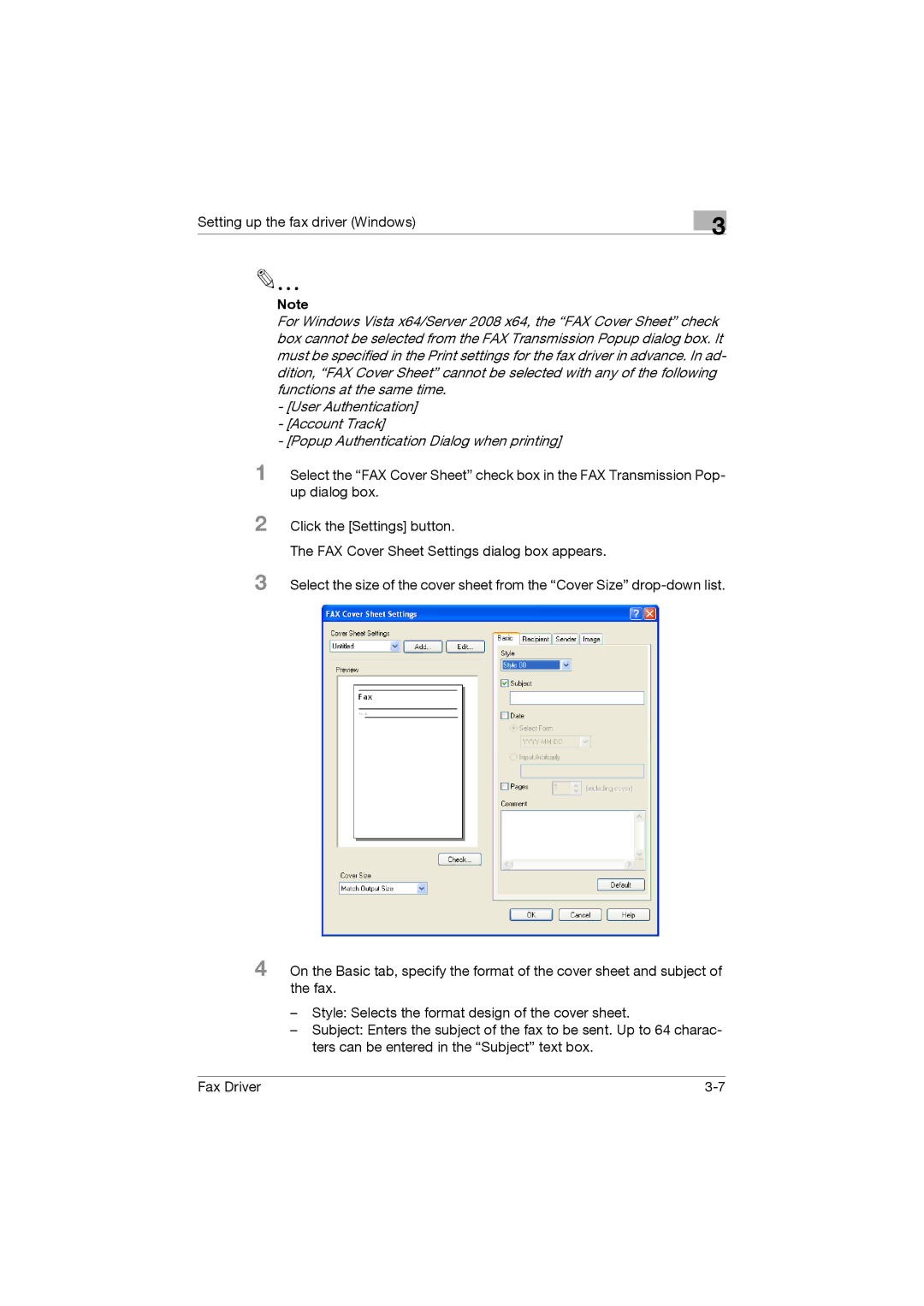 Konica Minolta 282, 222, 362 manual Setting up the fax driver Windows 