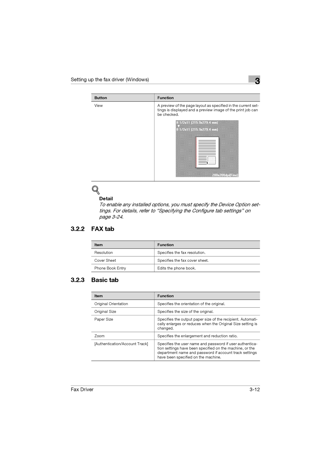 Konica Minolta 362, 282, 222 manual FAX tab, Basic tab 