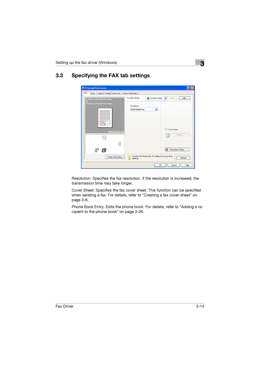 Konica Minolta 222, 282, 362 manual Specifying the FAX tab settings 