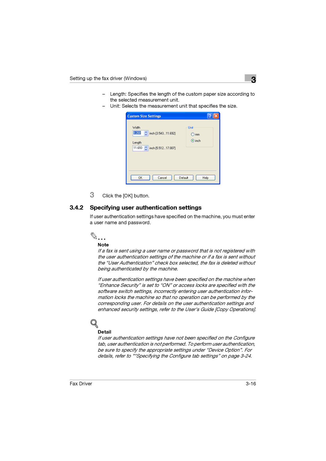 Konica Minolta 282, 222, 362 manual Specifying user authentication settings, Detail 