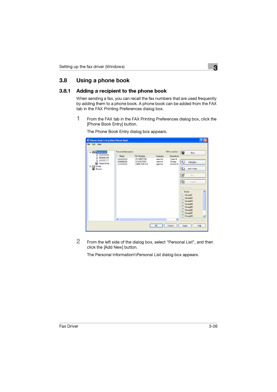 Konica Minolta 222, 282, 362 manual Using a phone book, Adding a recipient to the phone book 