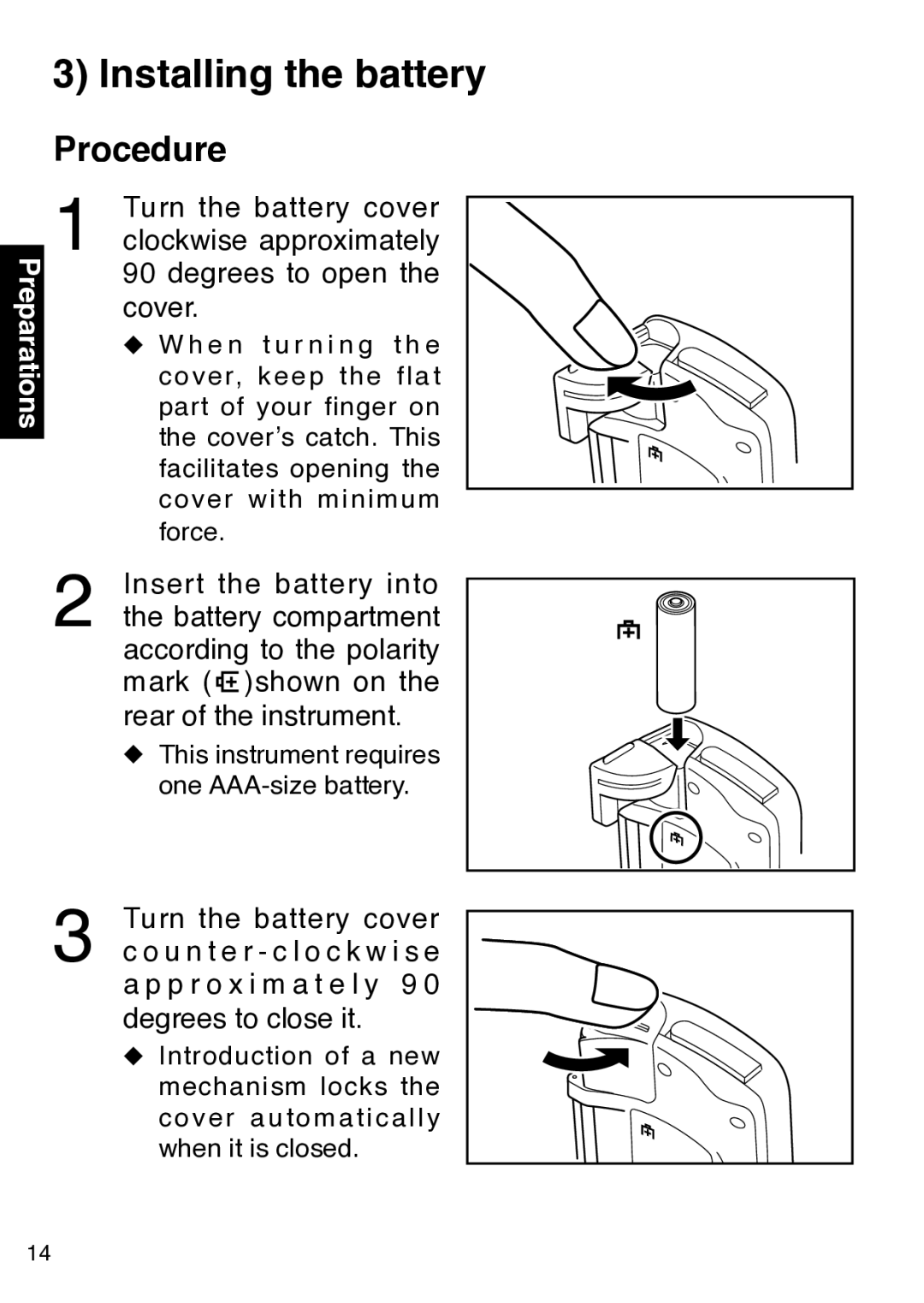 Konica Minolta 300 instruction manual Installing the battery 