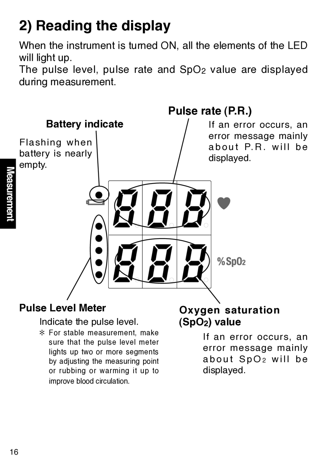 Konica Minolta 300 instruction manual Reading the display, Pulse rate P.R 