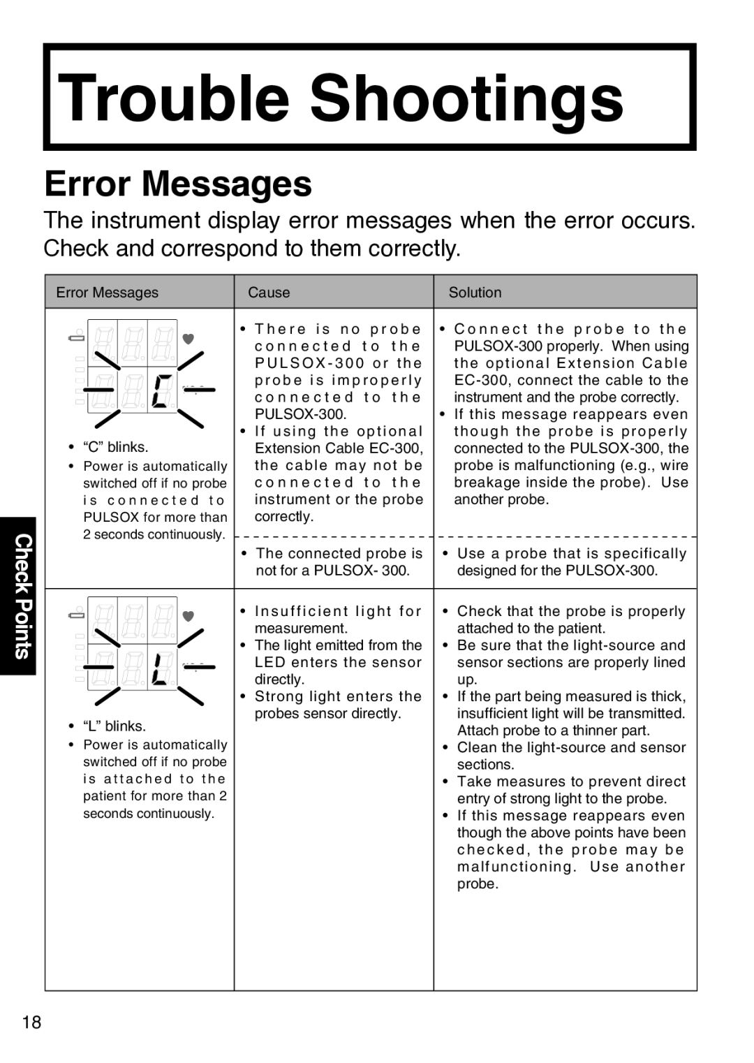 Konica Minolta 300 instruction manual Trouble Shootings, Error Messages 