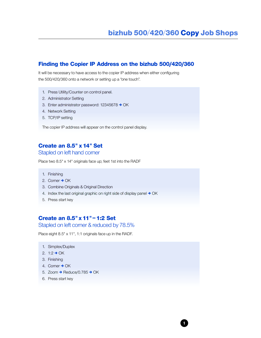 Konica Minolta manual Finding the Copier IP Address on the bizhub 500/420/360 