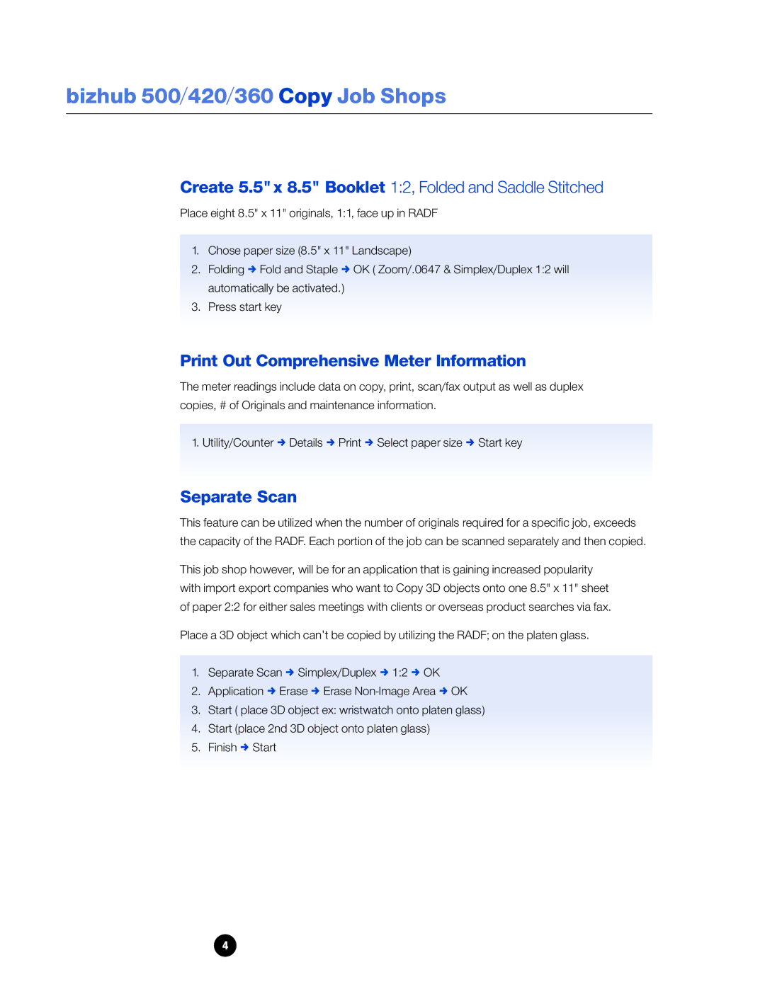 Konica Minolta 360 manual Create 5.5x 8.5 Booklet 12, Folded and Saddle Stitched, Print Out Comprehensive Meter Information 