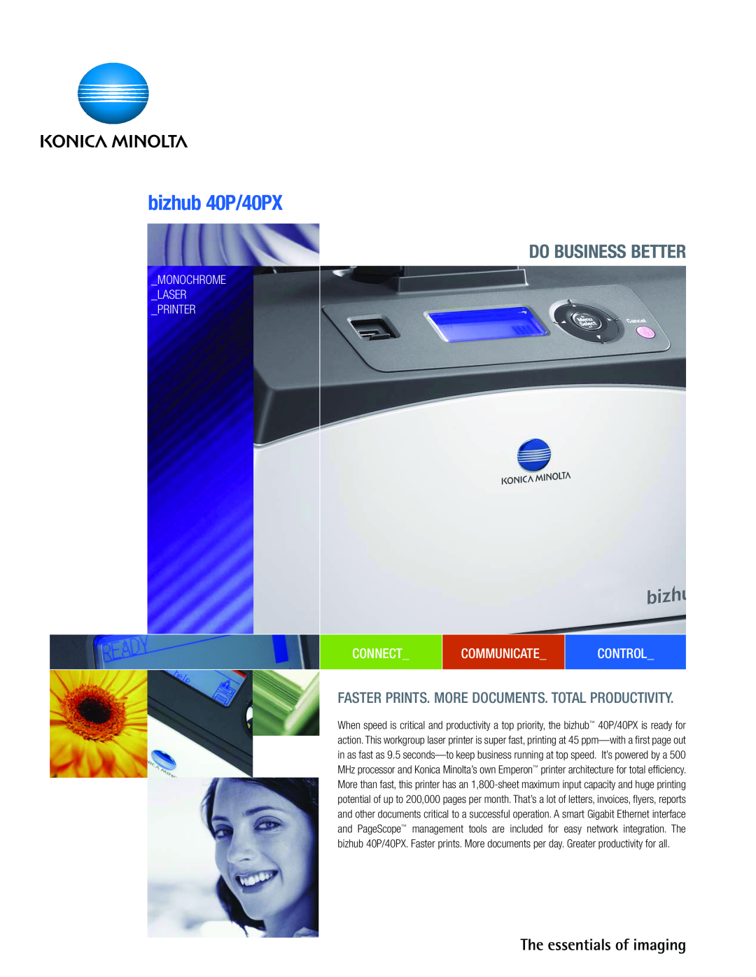 Konica Minolta manual bizhub 40P/40PX, Do Business Better, Connect, Control, Communicate, Monochrome Laser Printer 