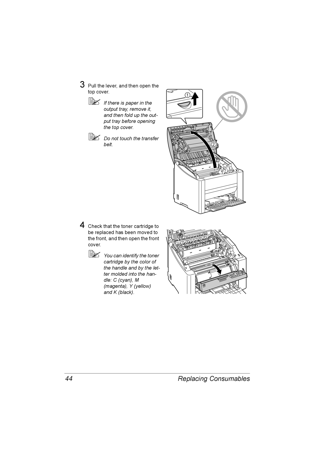 Konica Minolta 4139-7733-01A, 1800767-001A manual Pull the lever, and then open the top cover 