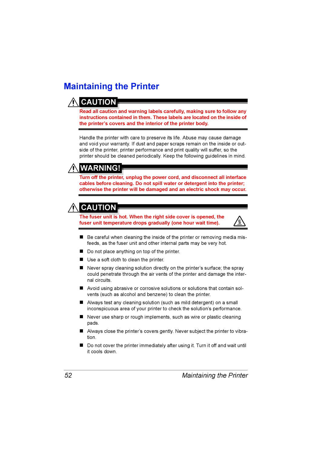 Konica Minolta 4139-7733-01A, 1800767-001A manual Maintaining the Printer 