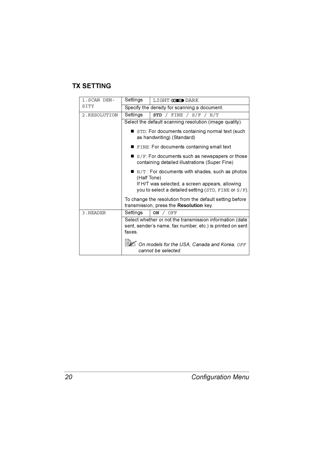 Konica Minolta 4556-9598-01A manual TX Setting, Light Dark 