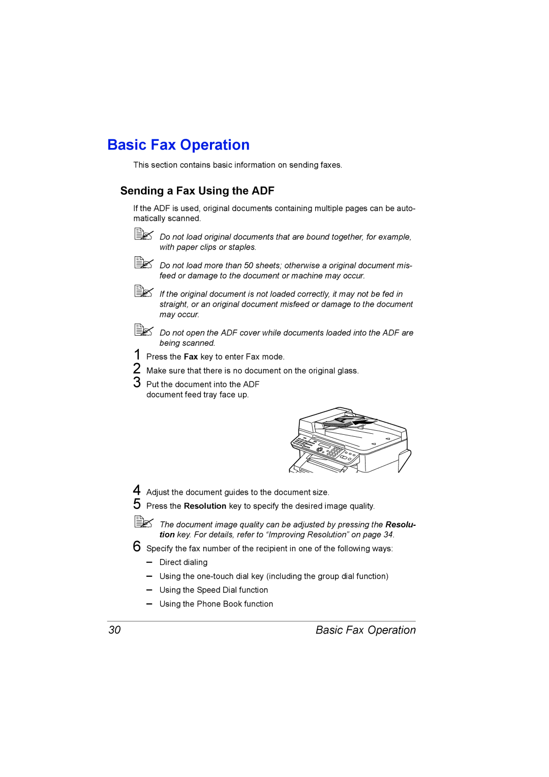 Konica Minolta 4556-9598-01A manual Basic Fax Operation, Sending a Fax Using the ADF 