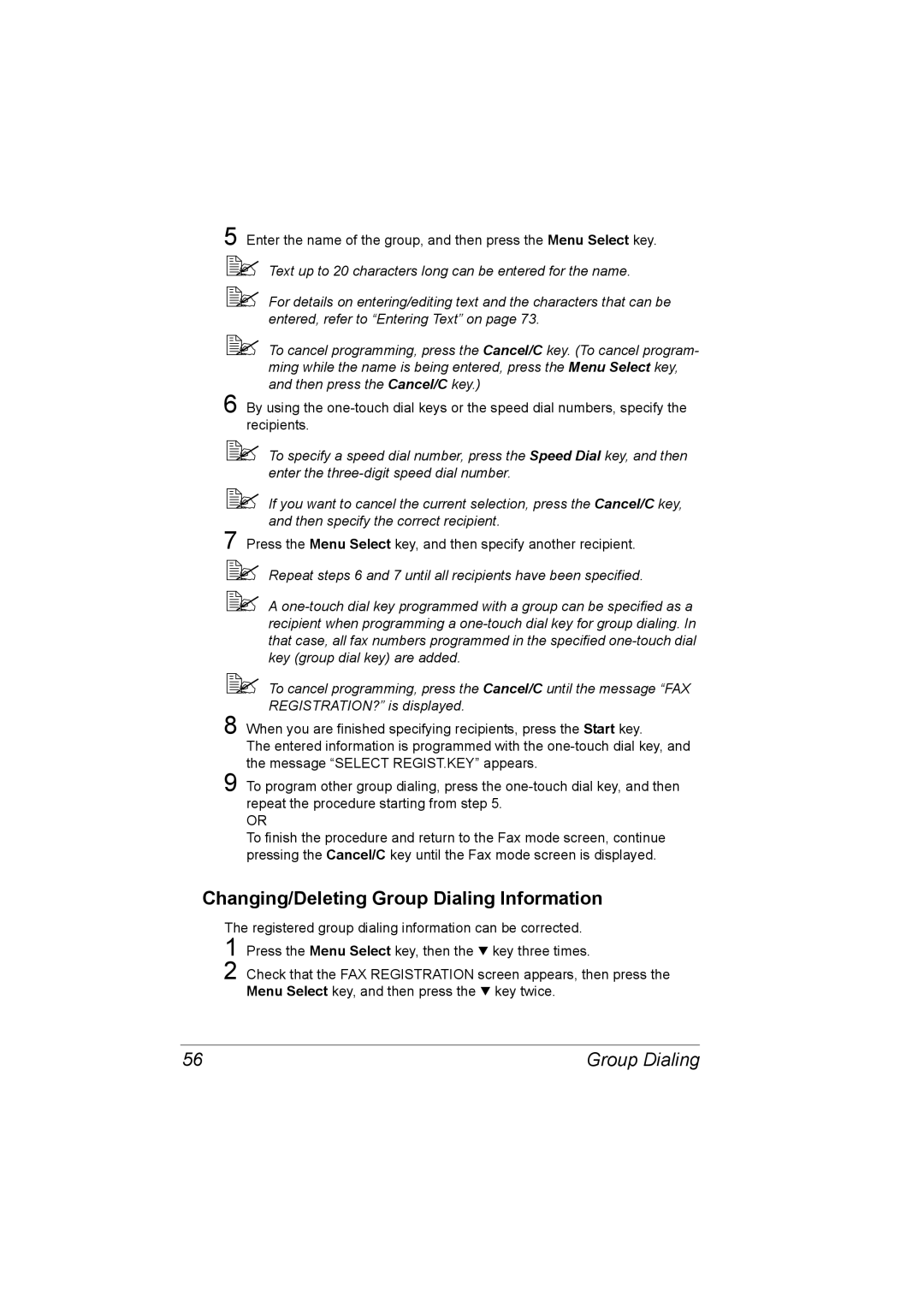 Konica Minolta 4556-9598-01A manual Changing/Deleting Group Dialing Information 