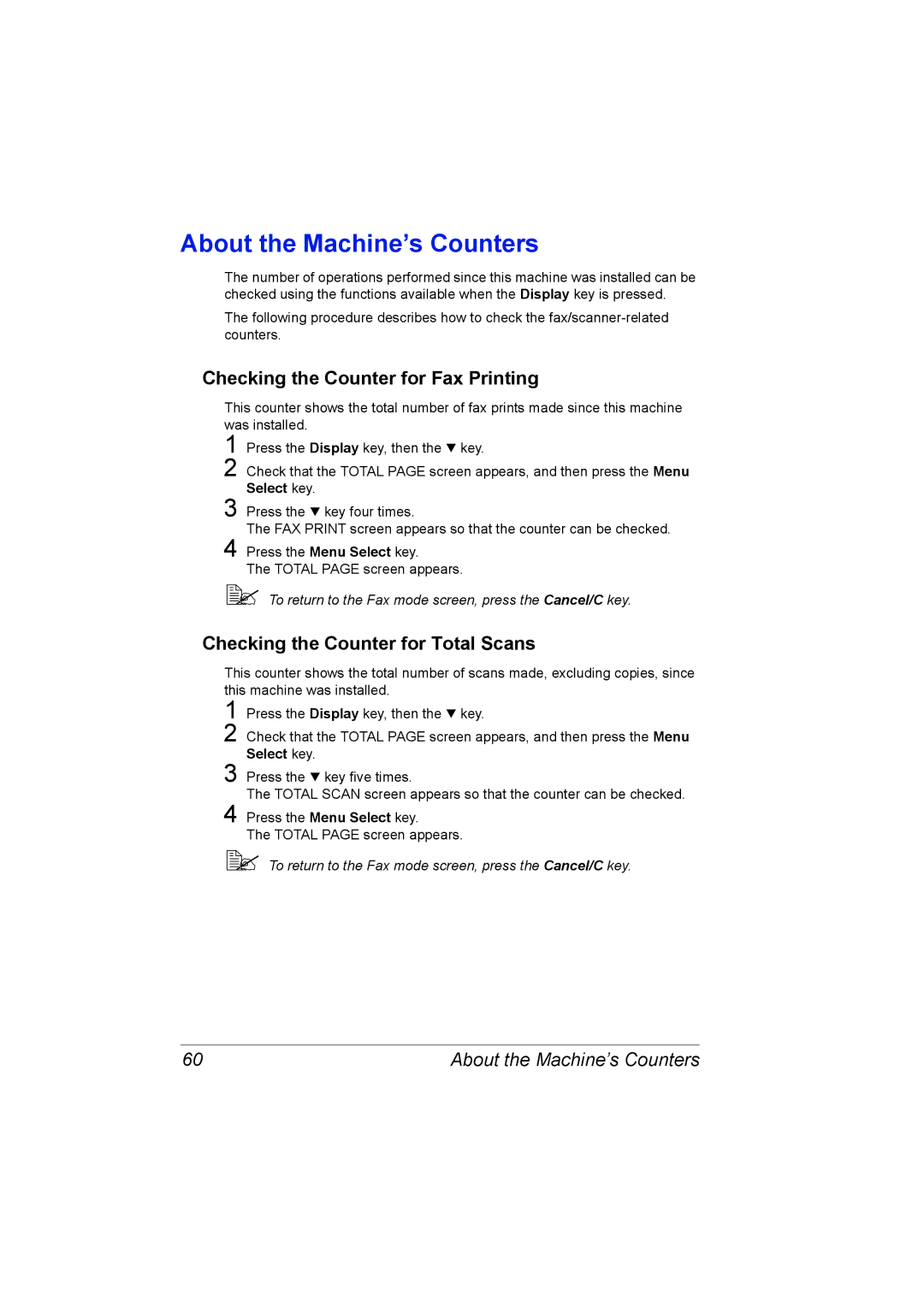 Konica Minolta 4556-9598-01A manual About the Machine’s Counters, Checking the Counter for Fax Printing 