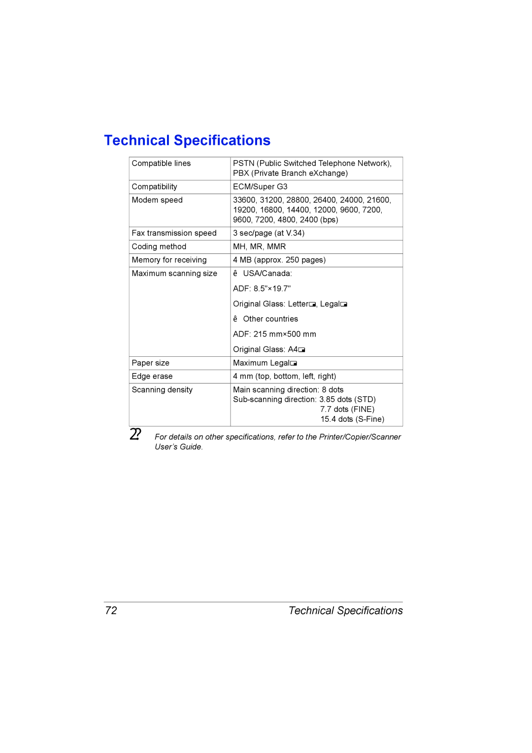 Konica Minolta 4556-9598-01A manual Technical Specifications 