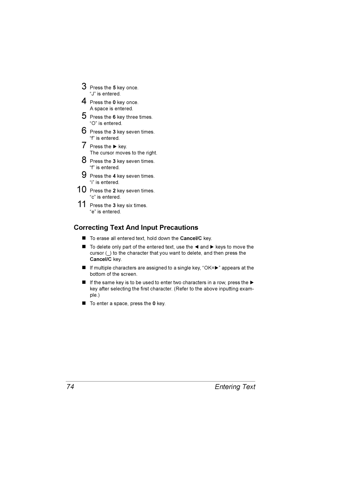 Konica Minolta 4556-9598-01A manual Correcting Text And Input Precautions 