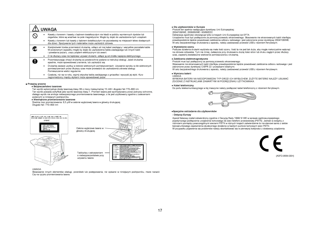Konica Minolta 4695MF manual Przepisy prawne Bezpieczeństwo laserowe, Wewnętrzne promieniowanie laserowe, Wydzielanie ozonu 