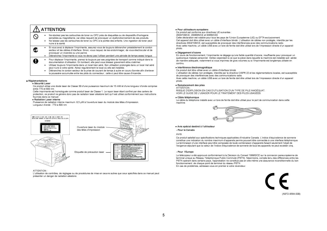 Konica Minolta 4695MF Réglementations Sécurité Laser, Radiation Laser interne, Pour utilisateurs européens, Pour le Canada 