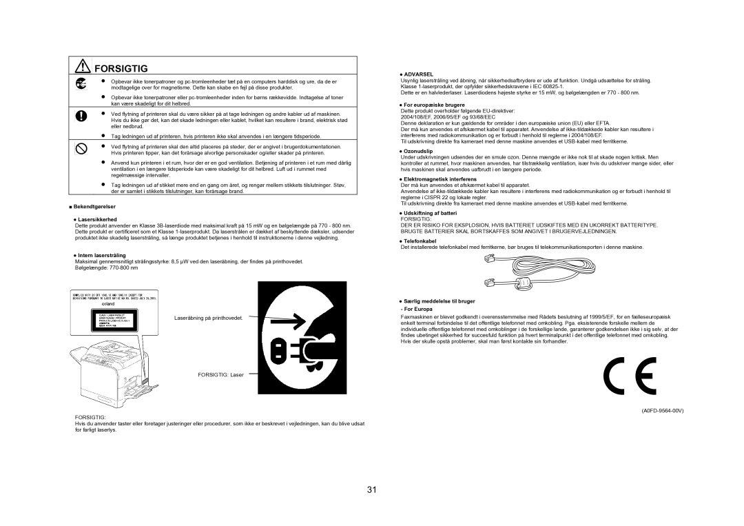 Konica Minolta 4695MF manual Bekendtgørelser Lasersikkerhed, Intern laserstråling, For europæiske brugere, Ozonudslip 