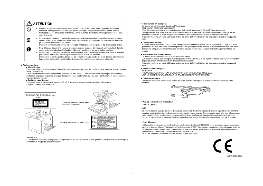 Konica Minolta 4695MF Réglementations Sécurité Laser, Radiation Laser interne, Pour utilisateurs européens, Pour lEurope 