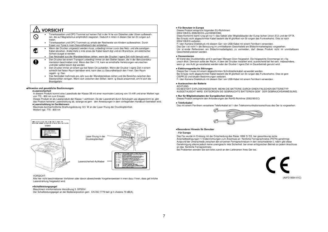 Konica Minolta 4695MF Hinweise und gesetzliche Bestimmungen Lasersicherheit, Laserstrahlung im Geräteinnern, Ozonemission 