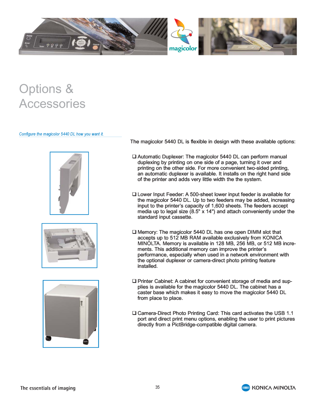 Konica Minolta manual Options & Accessories, Configure the magicolor 5440 DL how you want it 