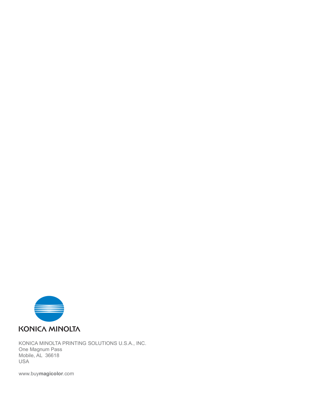 Konica Minolta 5440 DL manual Konica Minolta Printing Solutions U.S.A., Inc, One Magnum Pass Mobile, AL USA 