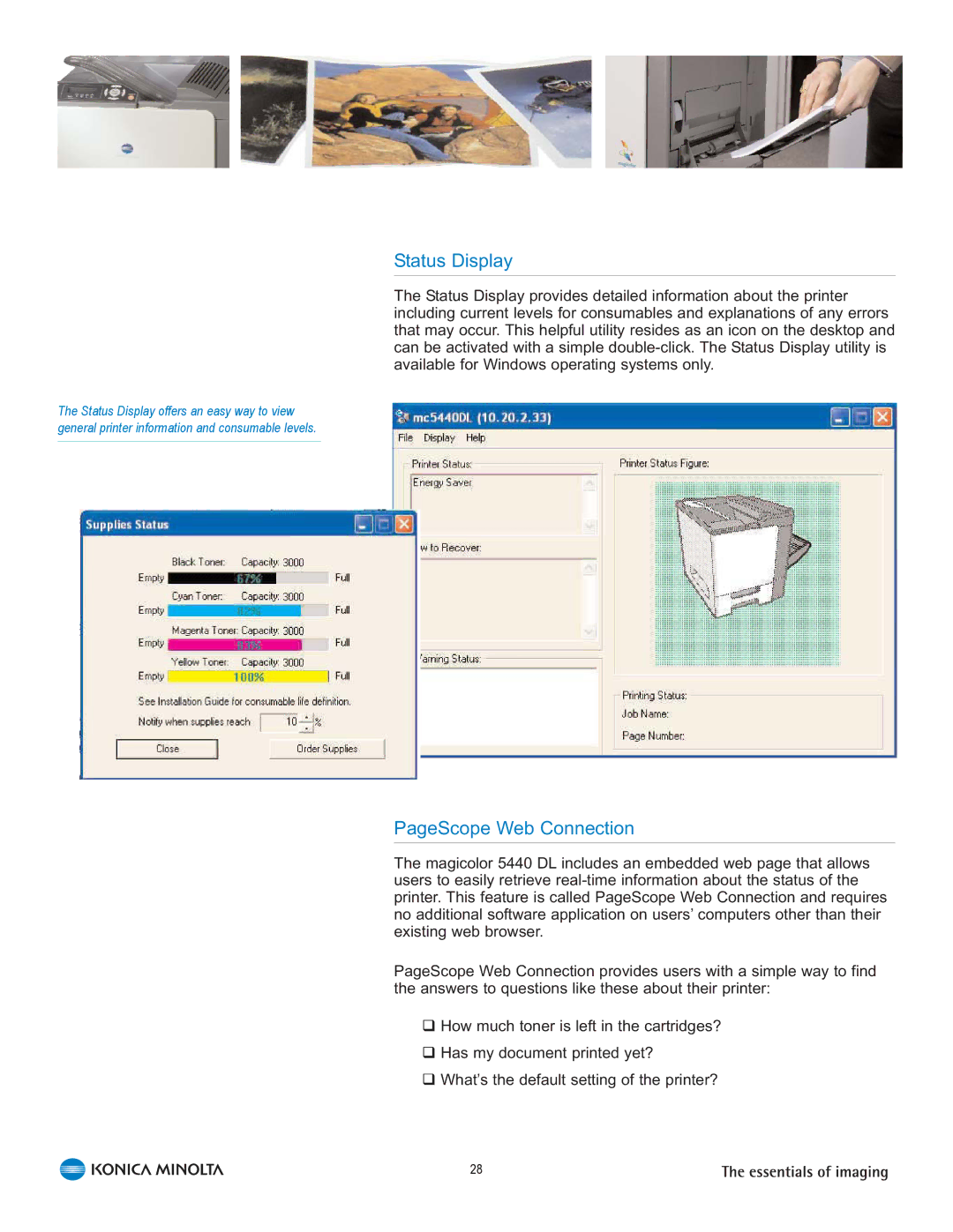 Konica Minolta 5440 DL manual Status Display, PageScope Web Connection 