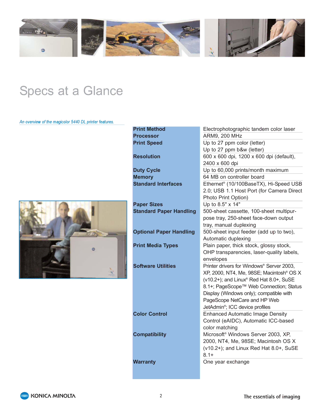 Konica Minolta 5440 DL manual Specs at a Glance 