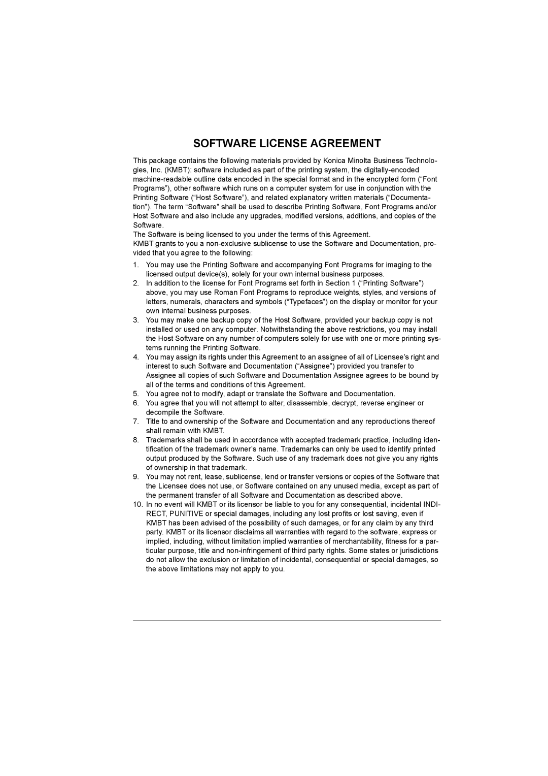 Konica Minolta 5550/5570 manual Software License Agreement 