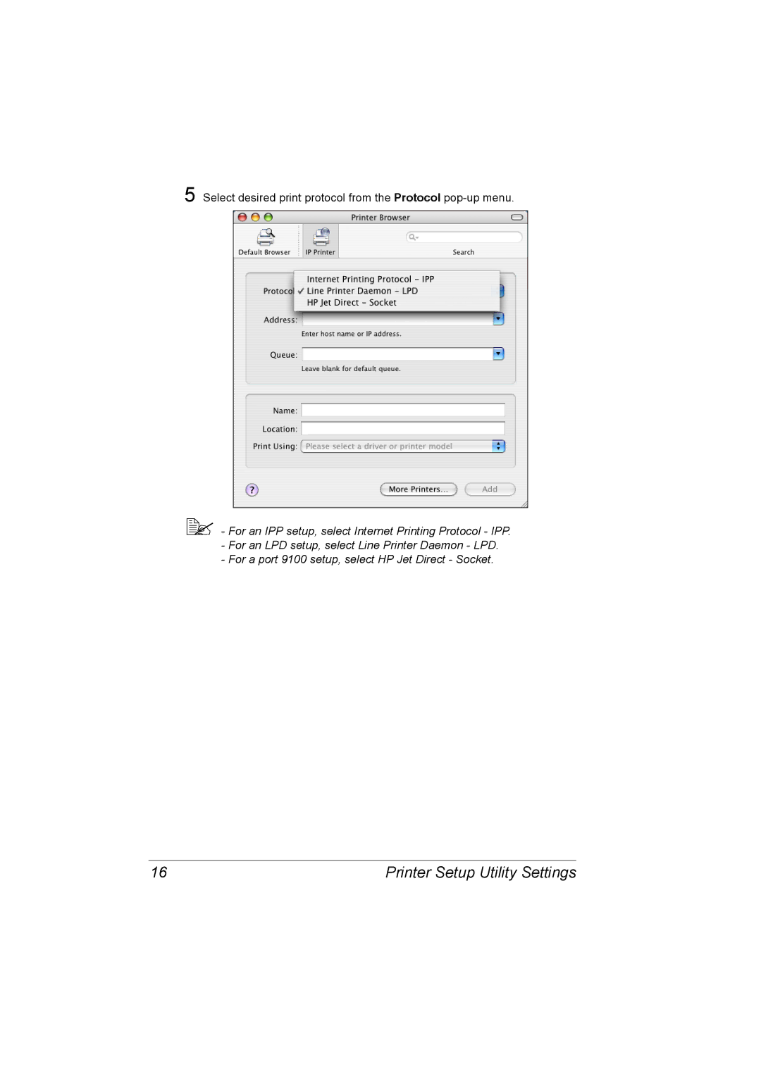 Konica Minolta 5550/5570 manual Select desired print protocol from the Protocol pop-up menu 