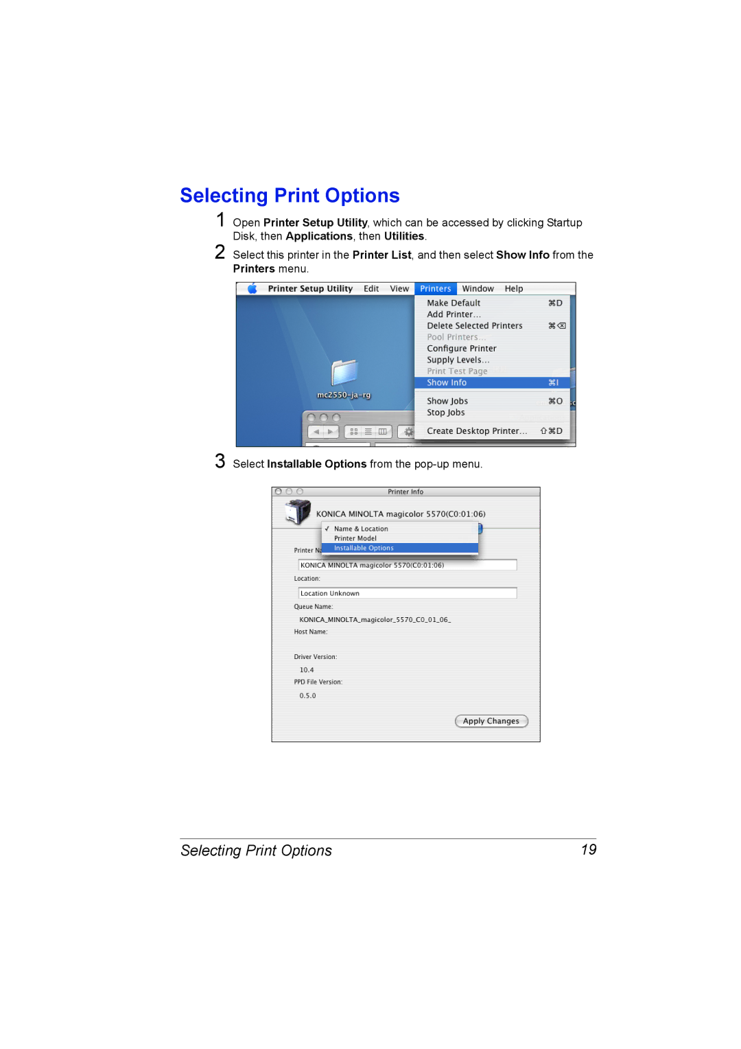 Konica Minolta 5550/5570 manual Selecting Print Options 