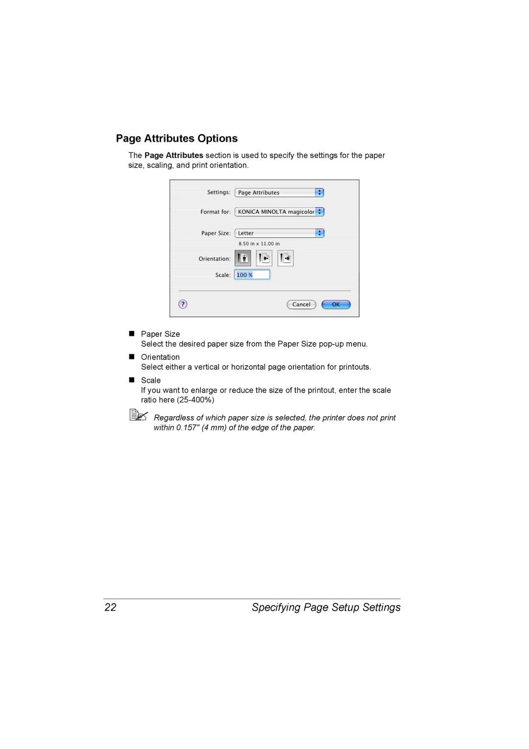 Konica Minolta 5550/5570 manual Attributes Options 