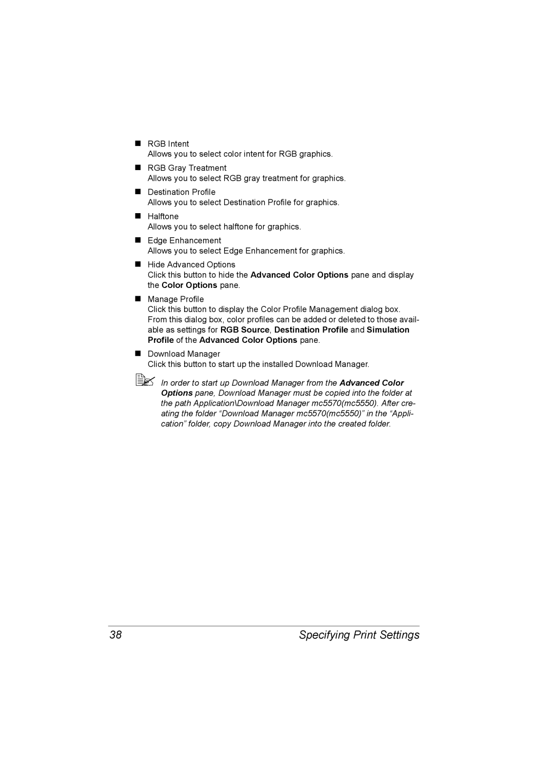 Konica Minolta 5550/5570 manual Specifying Print Settings 