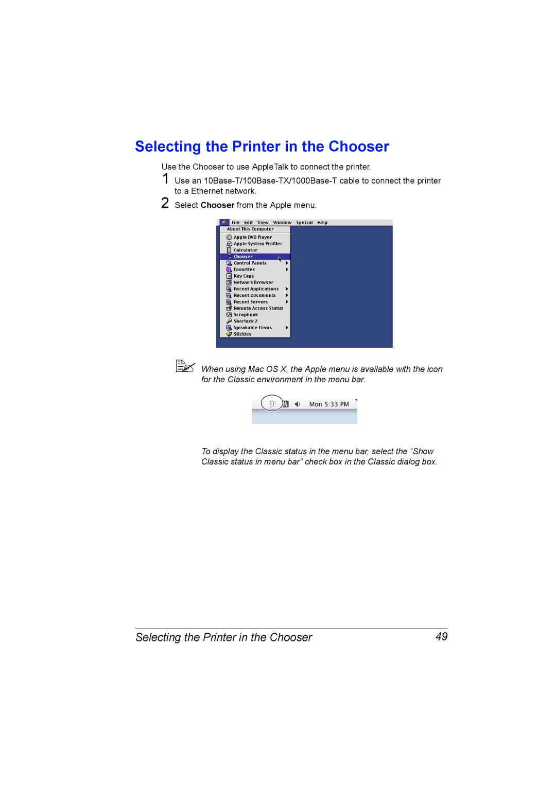 Konica Minolta 5550/5570 manual Selecting the Printer in the Chooser 