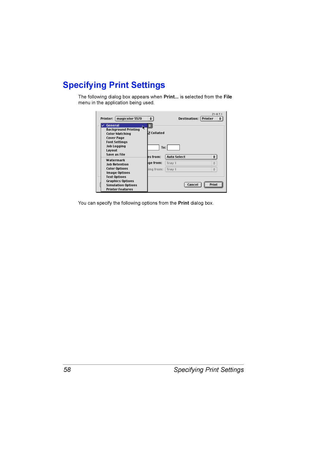 Konica Minolta 5550/5570 manual Specifying Print Settings 