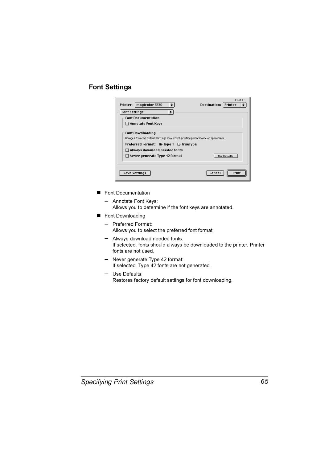 Konica Minolta 5550/5570 manual Font Settings 